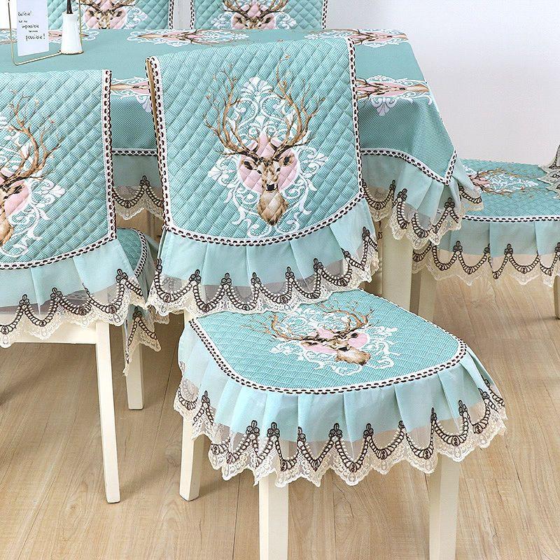 1pcs European Style Countryside Embroidery Dining Chair Covers Quilted Anti Slip Lace Ruffle Edge Chair Cushion Home Restaurant Fabric Decoration