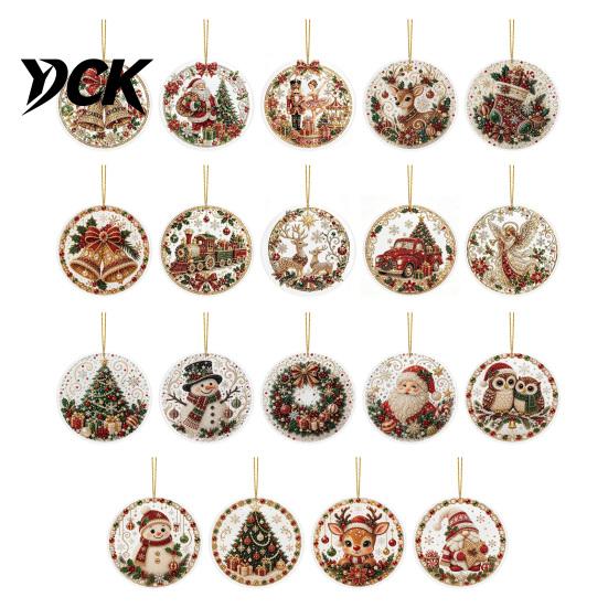 Festive Wall Hanging Christmas Acrylic Ornament, 2D Flat Double Side Printed Office Holiday Decorations Santa Snowman Pendant for Tree Window,