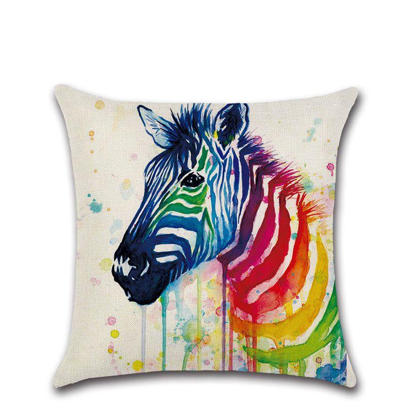 Versatile Cotton Linen Cushion Cover Featuring Cartoon Rainbow Animals For Stylish Decoration