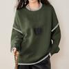 Women's Fashionable Casual Versatile Lazy Style Contrast Round Neck Pullover Long Sleeve Loose Knitted Sweater