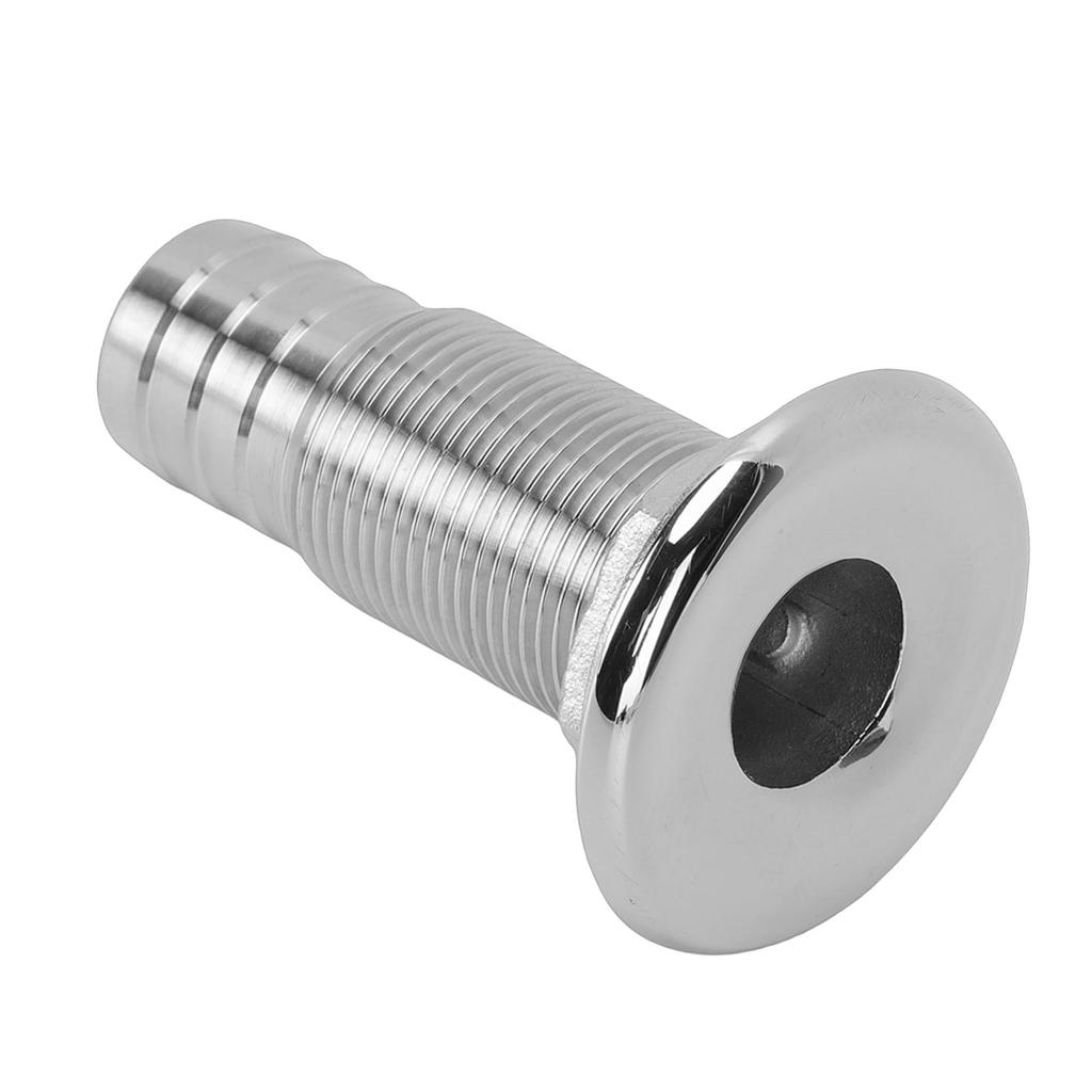 Thru Hull Fitting 1 Inch 316 Stainless Steel Straight Barbed Hose Thru Drain Connector for Boat Yacht 1 Inch Half