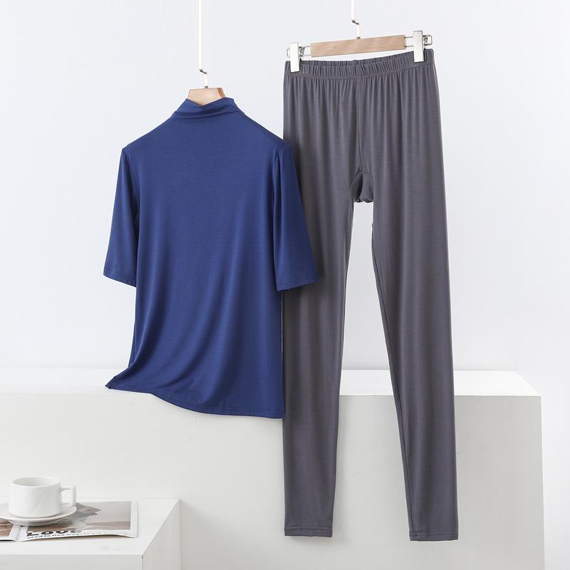 Spring/Summer Women's Half-High Neck 3/4 Sleeve Modal Lounge Set - Lightweight, Loose, Plus Size Casual Wear