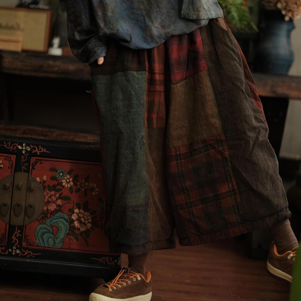 Little Mud Girl Retro Artistic Handmade Cotton Patchwork Pants