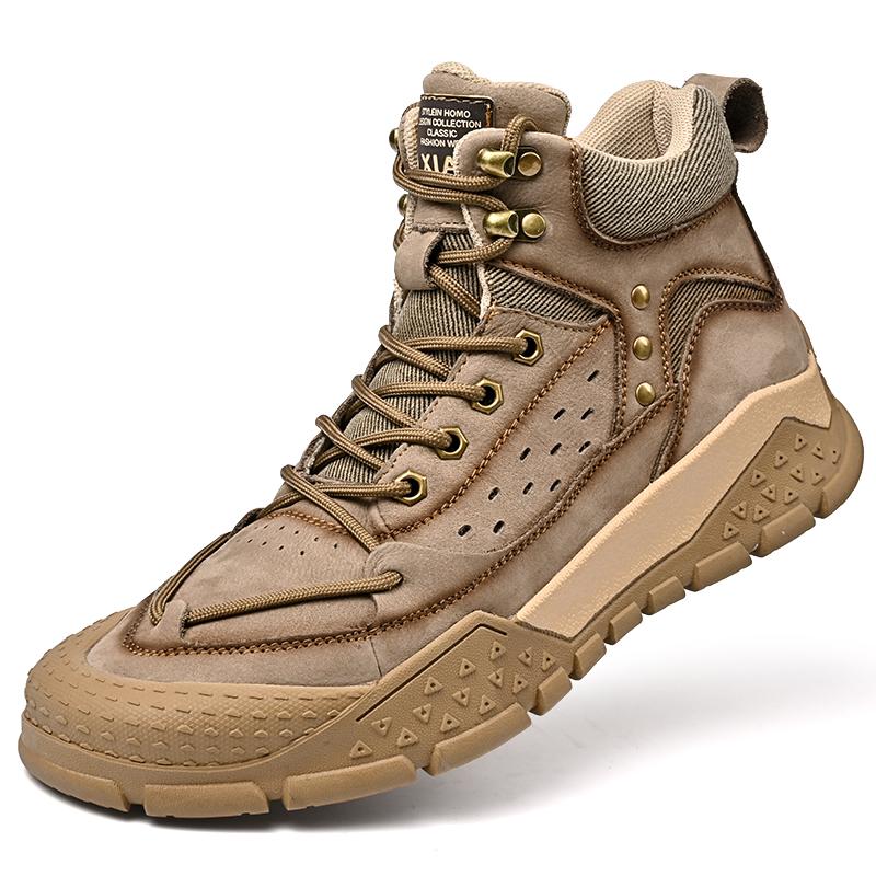 

Высококачественные альпинистские ботинки для активного отдыха, зимние бархатные износостойкие джинсовые ботинки со шнуровкой, кожаные походные спортивные высокие ботинки 44 хаки