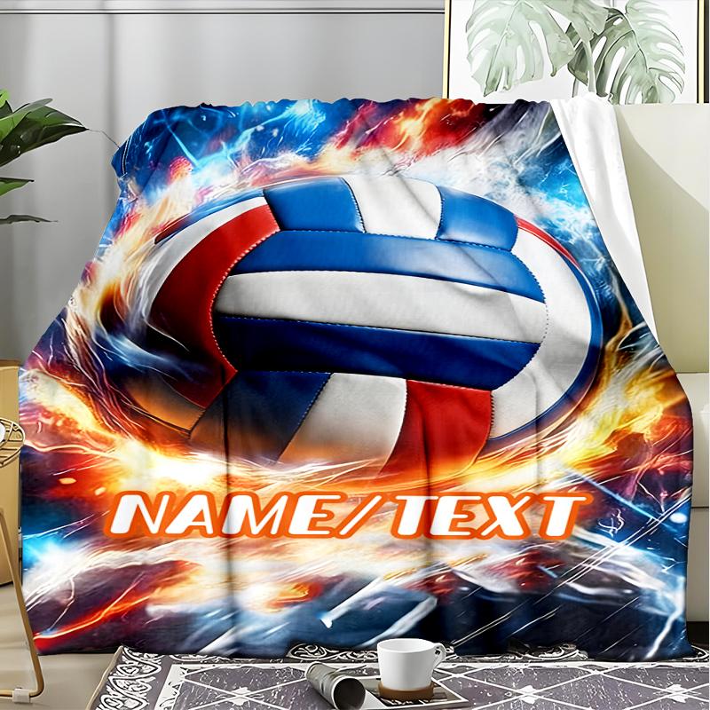 1PC Custom Name Volleyball Fire Outdooor Flannel Blankets Throw Blanket All-Season Throw Gift Bedspread for Couch, Bed, Camping Holiday Birthda