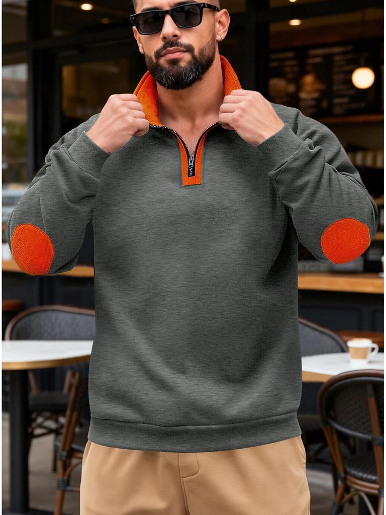 Pánská mikina Henley se stojáčkem, barevnými bloky, na zip, s výšivkou a dlouhým rukávem