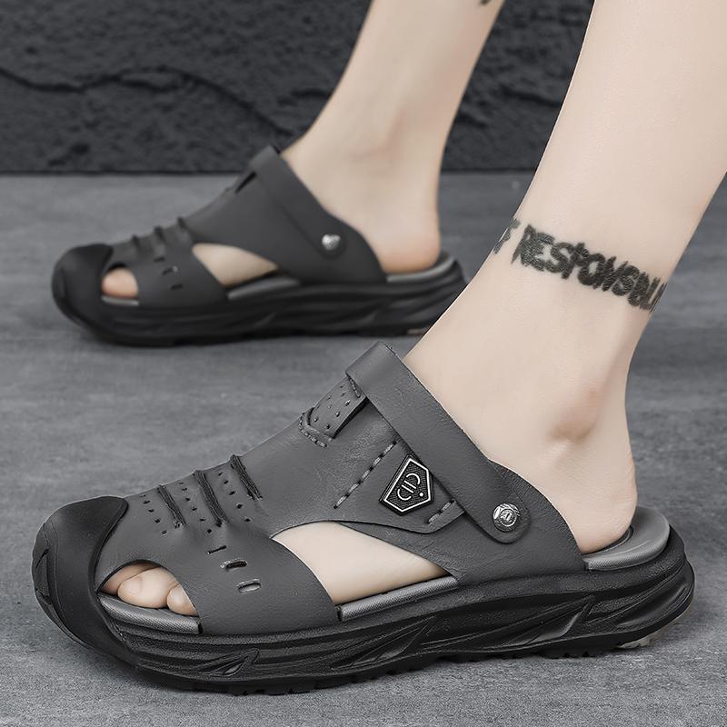 Fashion Breathable Vented Men's Slippers Soft Sole Anti-Slip Casual Trendy Shoes For Middle-Aged Fathers PVC Material Soft Thick Bottom