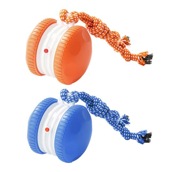 Turlająca się zabawka dla psa 2 ustawienia prędkości Automatycznie turlająca się zabawka dla zwierząt domowych Elektryczna interaktywna zabawka dla psa Piłka ze sznurkiem dla małych średnich psów kotów Zabawa Ulga w nudzie