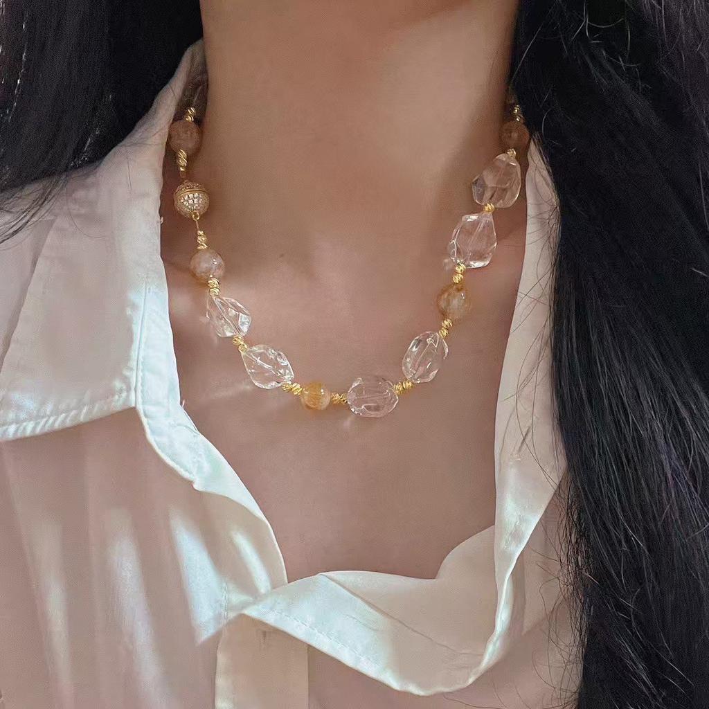 Maillard Style Vintage High Quality Natural White Crystal Citrine Necklace Clavicle Chain