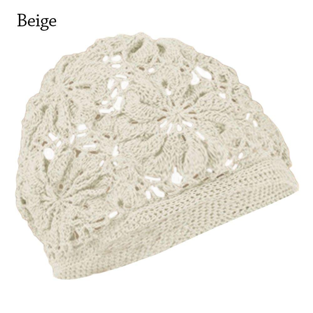 Blumen Strickmütze Ausgehöhlte Skullies Mütze Atmungsaktive Baskenmütze für Damen