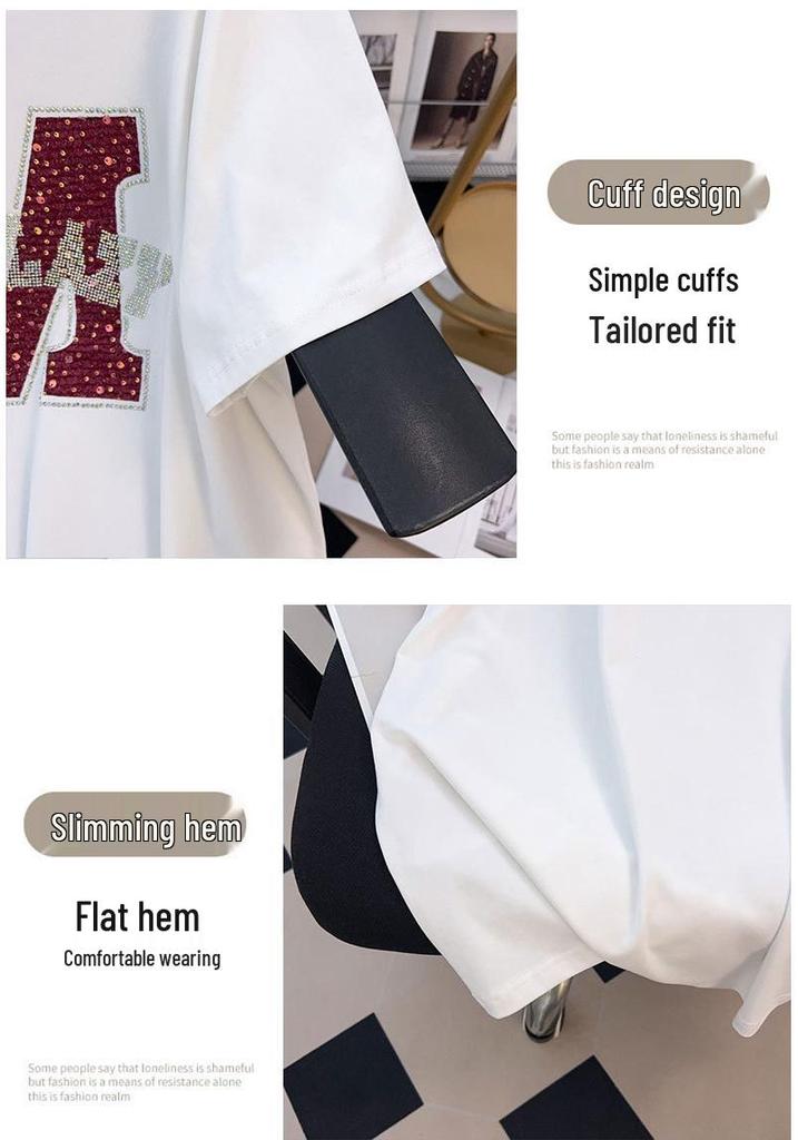 Women's Plus Size Loose Fit Round Neck Short-Sleeve T-Shirt, Mid-Length Style (200/300/350 Jin)