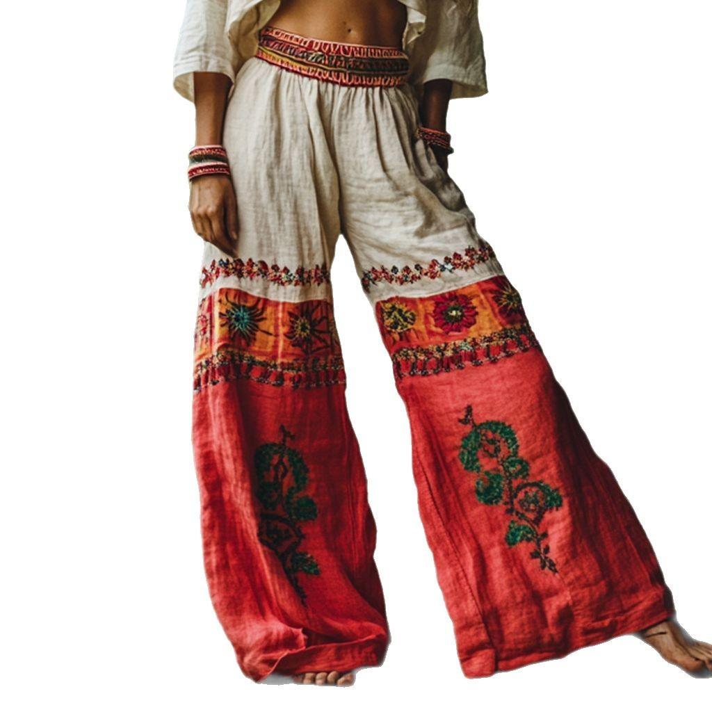 Spodnie damskie Harajuku w stylu retro z kwiatowym nadrukiem, modne spodnie sznurowane, luźne, codzienne spodnie z szerokimi nogawkami, damskie spodnie dresowe