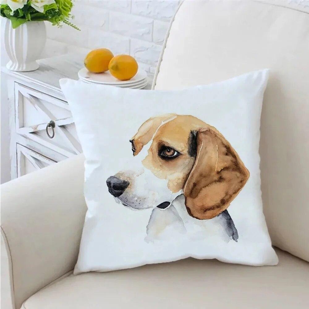 

Наволочка с изображением собаки 45x45 см, милый чехол для подушки с изображением бигля, акварель, гостиная, диван, украшение для дома, наволочка 50x50cm