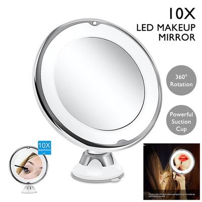 1W LED Light Makeup Vanity Mirror Wireless Portable Makeup Mirror 10x Magnifying Cosmetic Beauty Bathroom Shower Round Mirrors