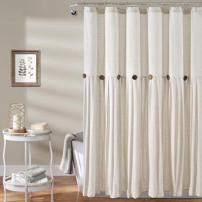 Shower Curtain, Linen Button Design, Chic Bathroom Decor ( 72" X 84")