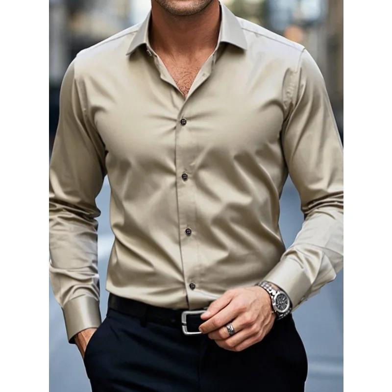 Bolubao New Men Shirts Fashion Long Sleeve Casual Solid Color Elastic Male Wedding Dress Shirt