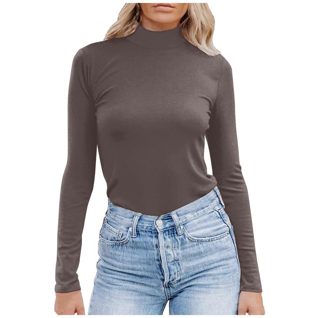 Women's Turtleneck Long Sleeve Shirts Mock Neck Slim Fitted Casual Layer Tee Tops