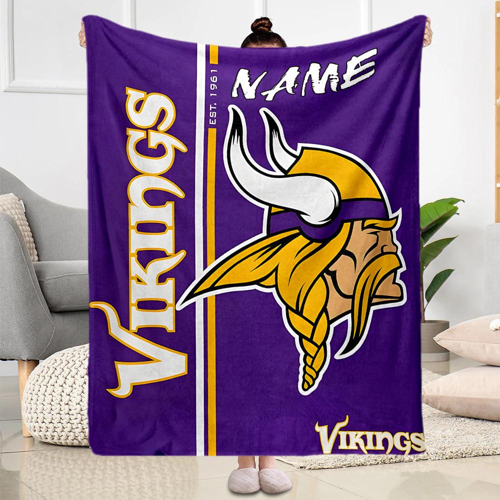 Minnesota Vikings Fan Gear Personalized Text Blanket Cozy Customizable Blanket Warmthful Decor Suitable for Office Seaside Couch Office Chair