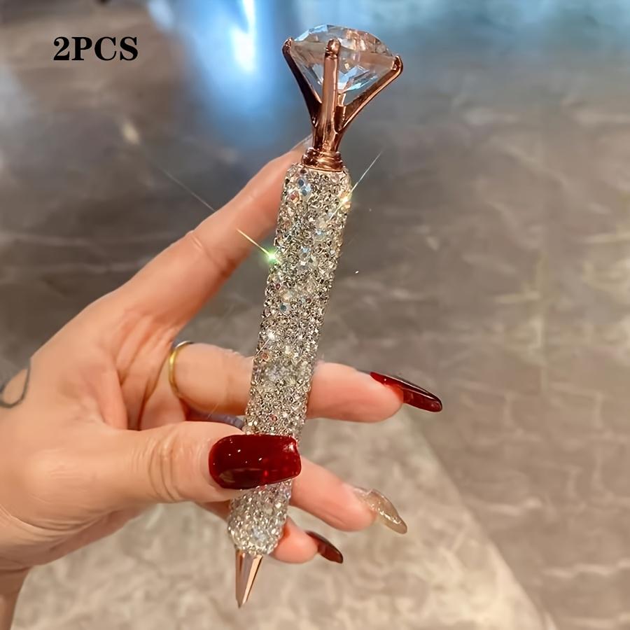 

2Pcs luxury round diamond metal ballpoint pens, twist smooth writing elegant gift for students teachers 2