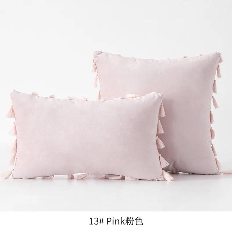 Medicci Home Velvet Soft Solid Decorative Throw Pillow Cover with Tassels Fringe Boho Accent Cushion Case for Couch Sofa Bed