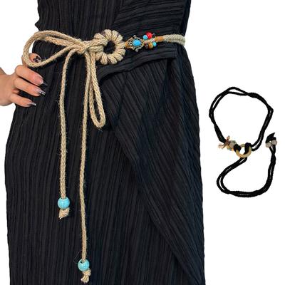 Multi-type Bohemian Style Beaded Waist Belt Women Elastic Belt Weave Braided Belt Thin Waistband Colorful Waist Rope