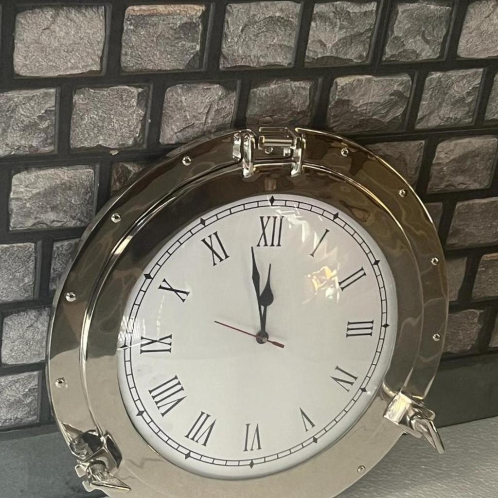 12-Inch Brass Antique Ship Porthole Clock - Nautical Marine Timepiece - Silent Analog Battery Quartz Wall Decor for Home & Office
