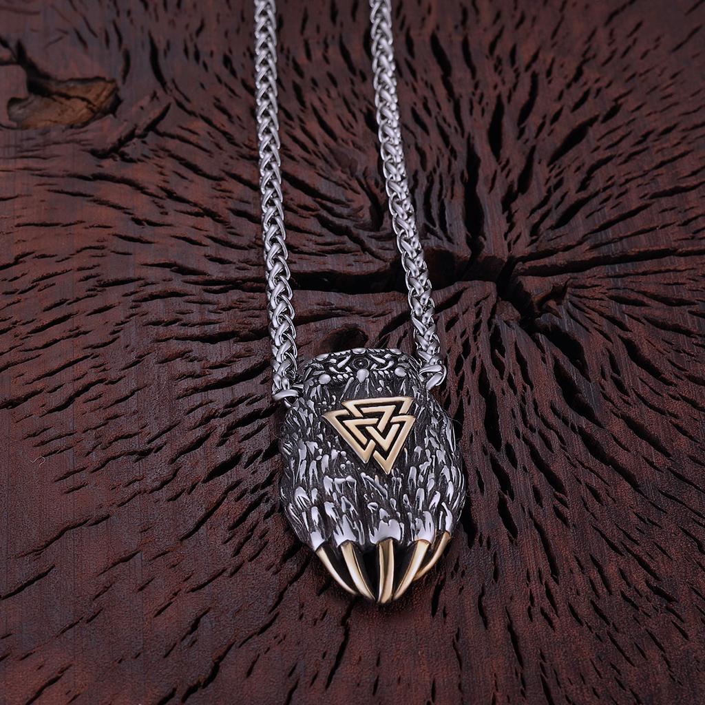 Stainless Steel Vikings Trinity Wolf Claw Necklace Gold Steel Color Nordic Animal Bear Paw Rune Amulet Pendant Jewelry Gift