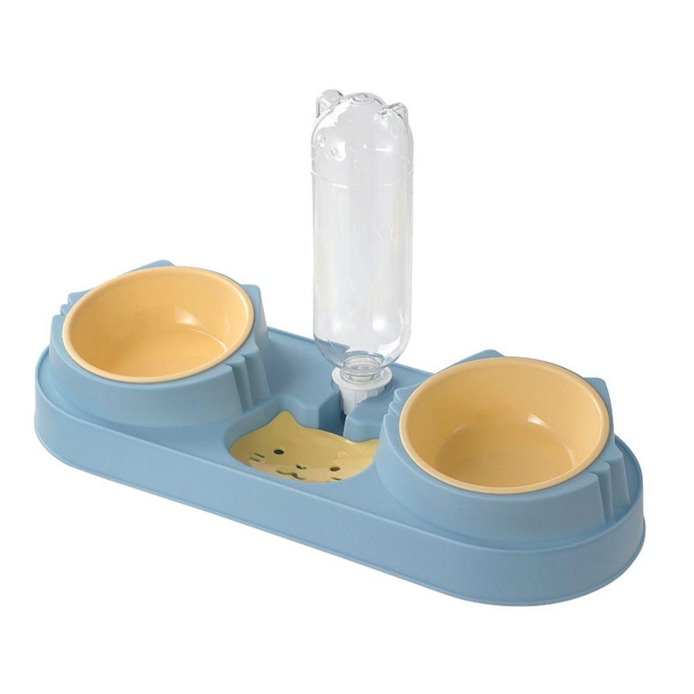 

2-in-1 Pet Bowl with Drinking Raised Stand Cat Double Bowls Durable Dog Food Bowl синий