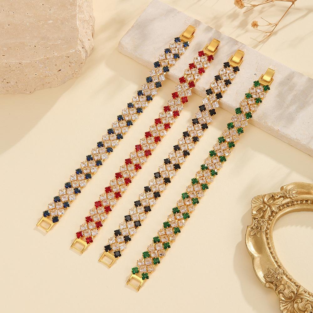 Charm Female White Red Black Green Blue Zircon Stone Square Bracelet Gold Color Wedding Jewelry For Women