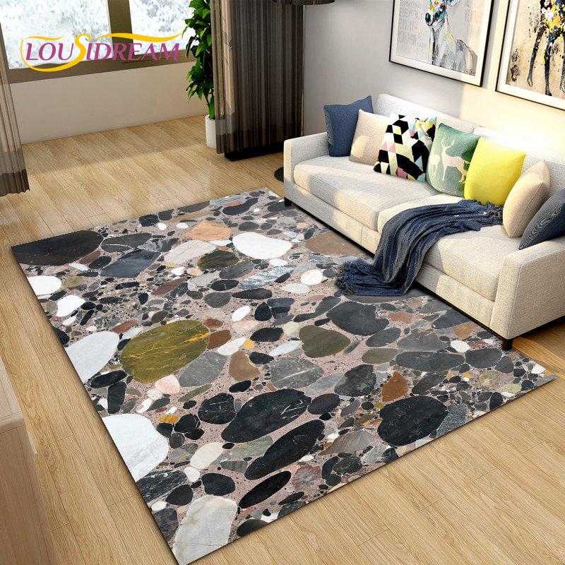 3D Crushed Stone Path Colour Gravel Area Rug Large,Carpet Rug for Living Room Bedroom Sofa Doormat Decoration,Non-slip Floor Mat