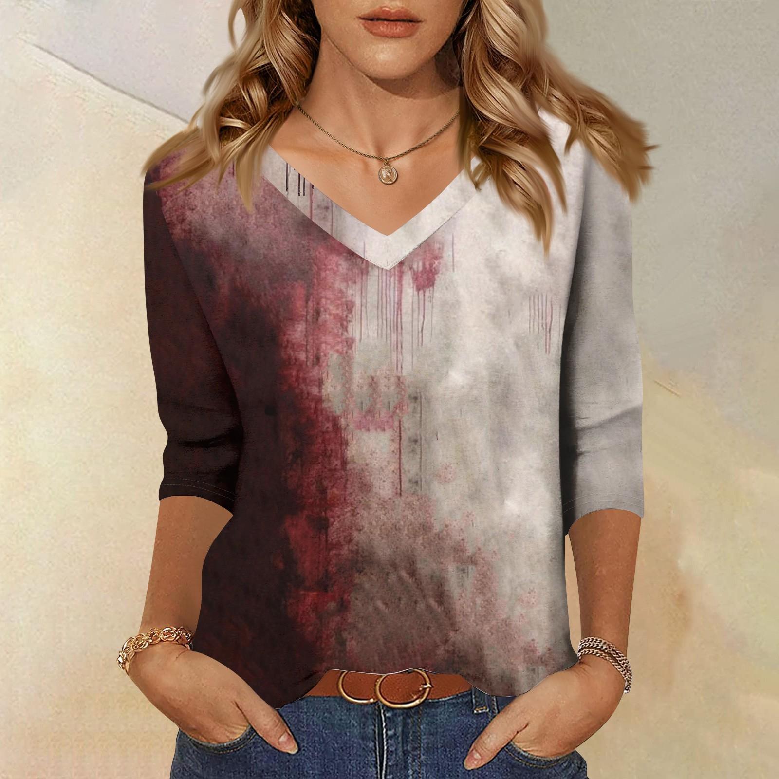 

3/4 Sleeve Shirts For Women Cute Print Graphic Tees Blouses Casual Plus Size Basic Tops Pullover XL киноварь