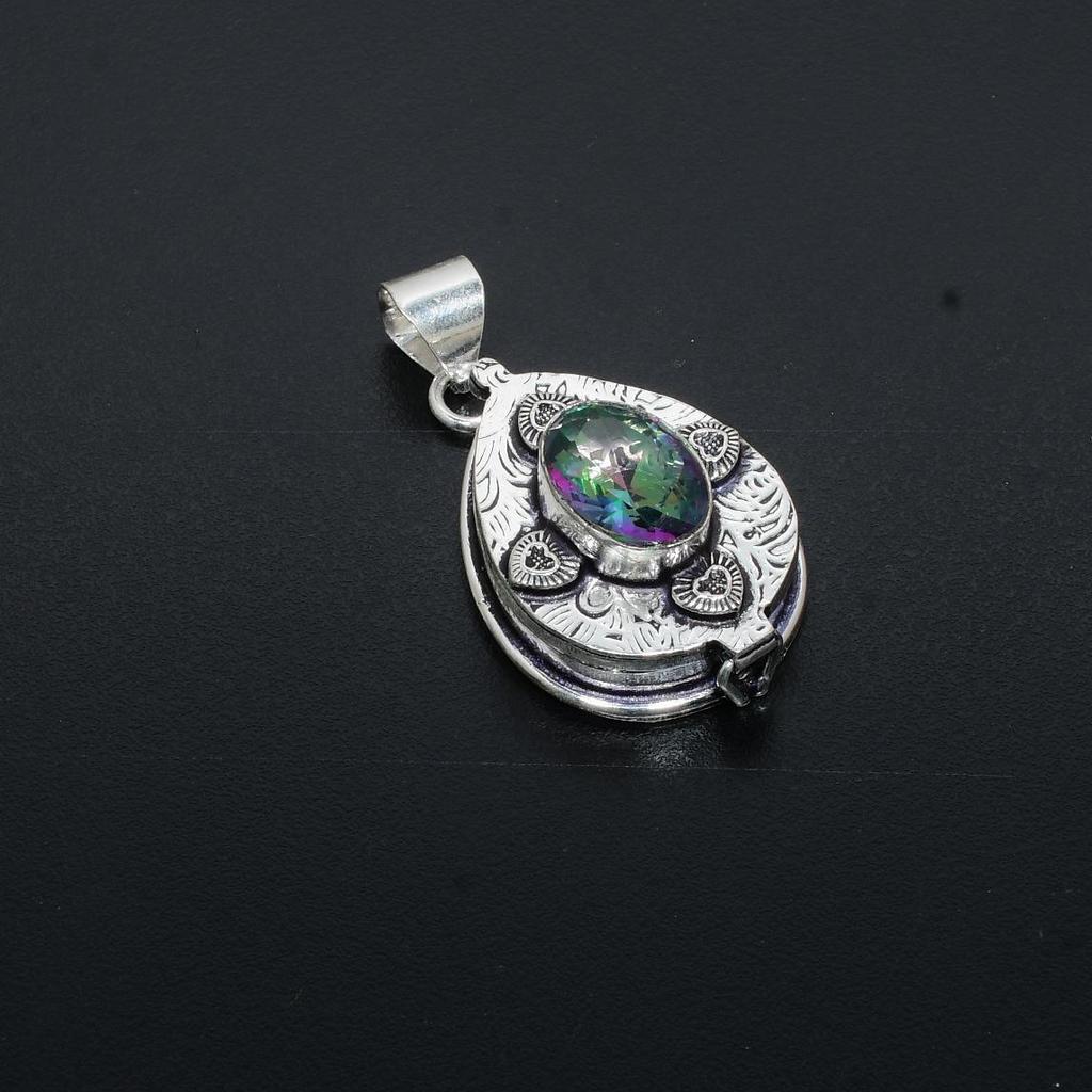 Mystisk Regnbågstoppas Ädelsten Handgjord 925 Sterlingsilver Hänge Naturligt Mystiskt Hänge Handgjorda Gåvor Hänge Smycke