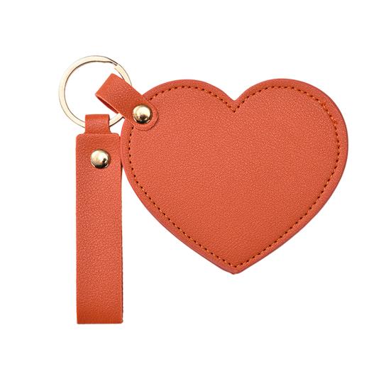 Love Heart Shape Makeup Mirror Waterproof Faux Leather Vanity Mirror Keychain Portable Travel Women Handheld Cosmetic Mirror Bag Pendant