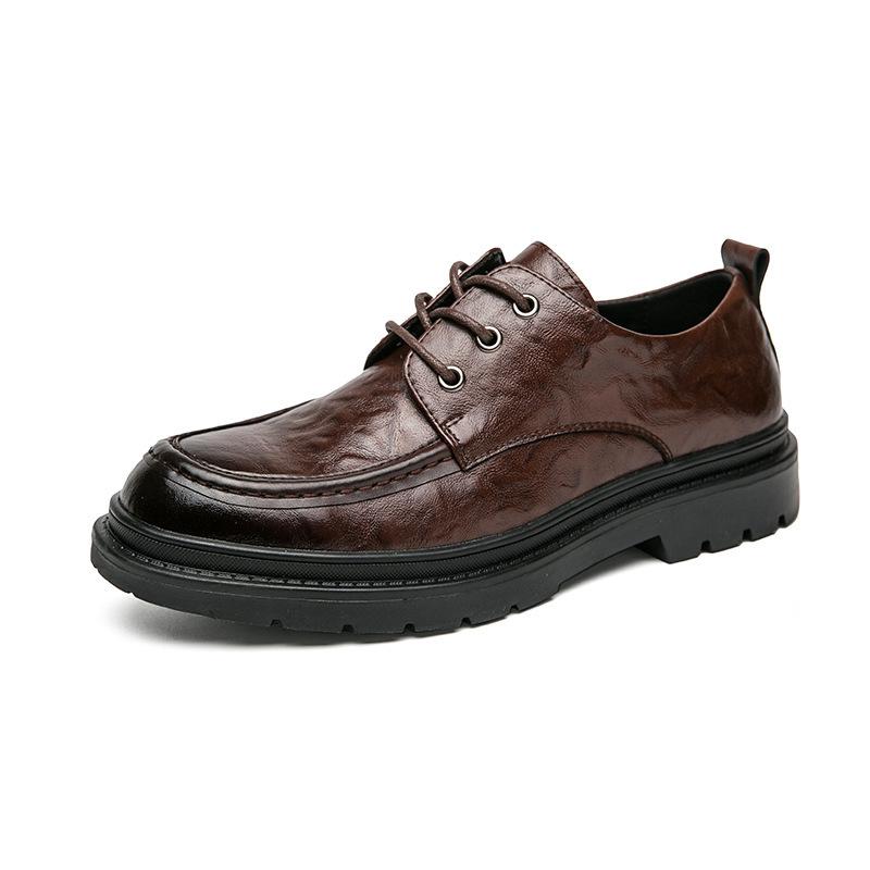 Platform casual leather shoes men's business personality round head leather shoes men's travel 2025 shoes men's business lace-up youth