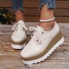 Large size thick-soled muffin shoes women's autumn and winter new lace-up square head patent leather thick-soled wedge heel heightening shoes