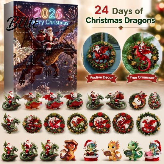 Unique Holiday Presents with Christmas Acrylic 2D Calendar 24Pcs Dragon Advent Ornament Set Tree Hanging