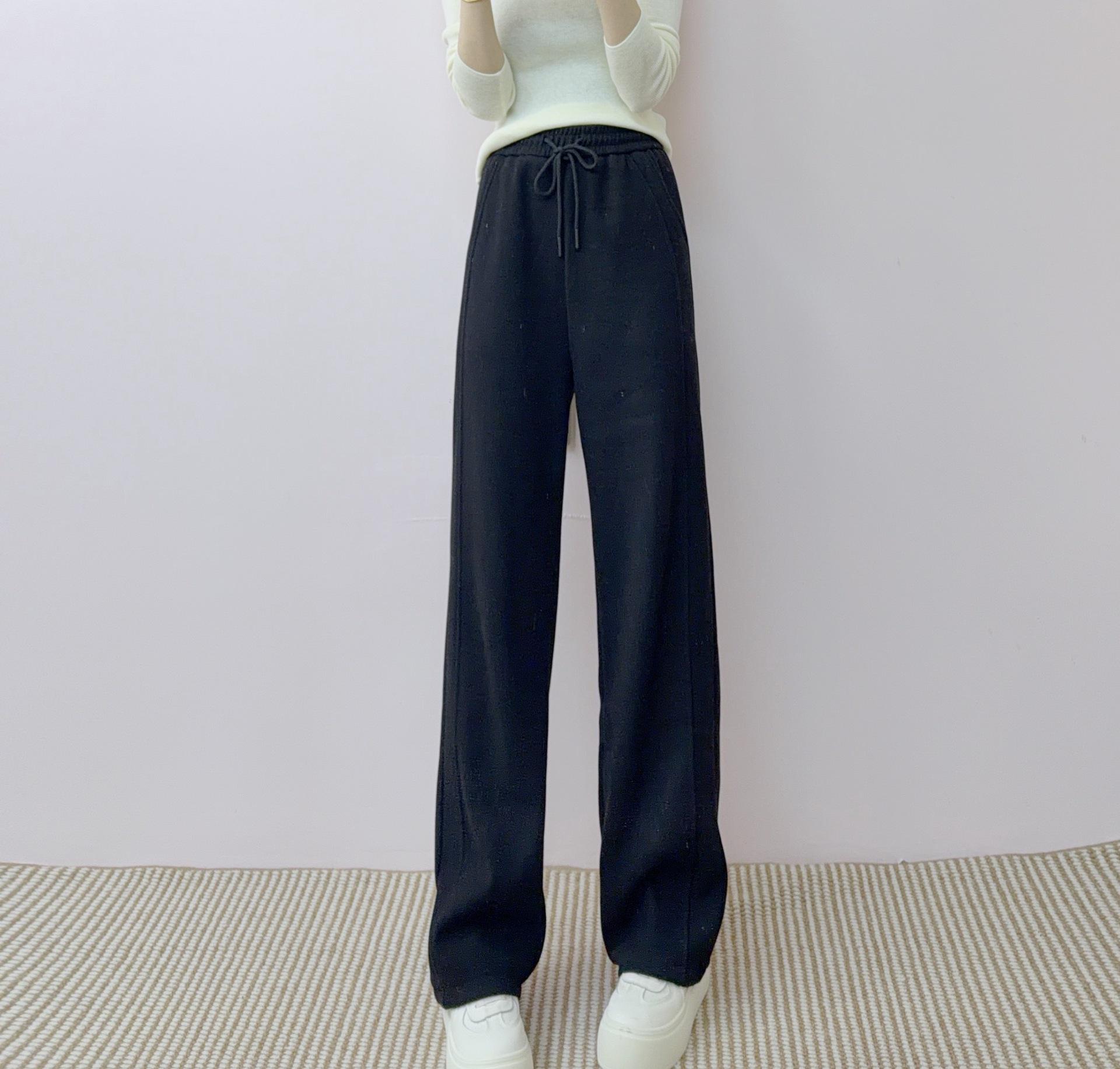 

2025 Winter High-Waisted Fleece-Lined Loose Slimming Sports Pants M (45-57 kg) чёрный