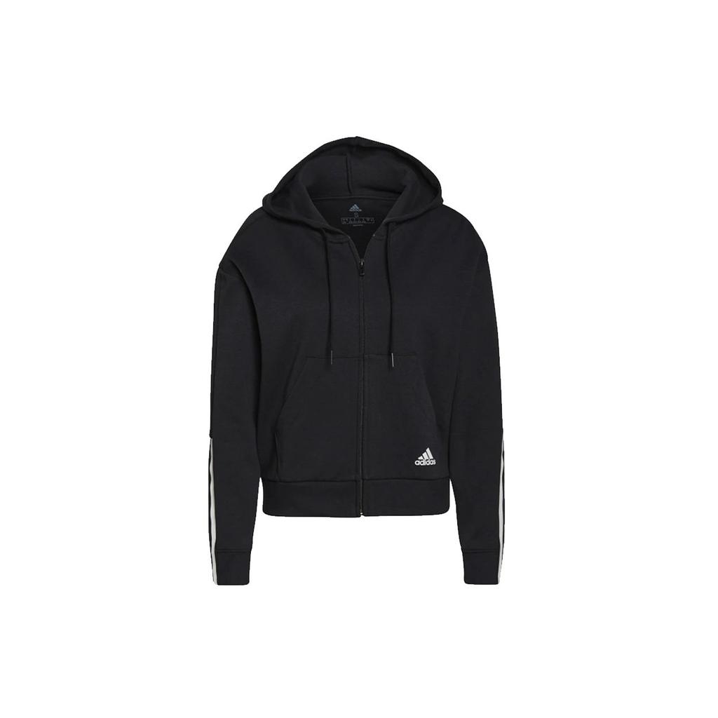 Adidas Logo Striped Hooded Sports Jacket Women Jackets Black GS1380