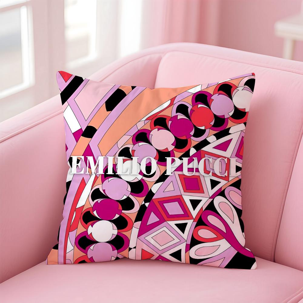 E-EE-Emilio logo P-Pucci Pillow Case Anti-dustmite Pillowcase Invisible zipper silky short plush Sofa cushion cover