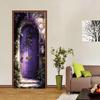 2pcs Dreamy Purple Magic Door Wall Sticker Self-adhesive Removable Fairy Tale Style Home Wall Sticker Vine Flower Pattern Art Ba