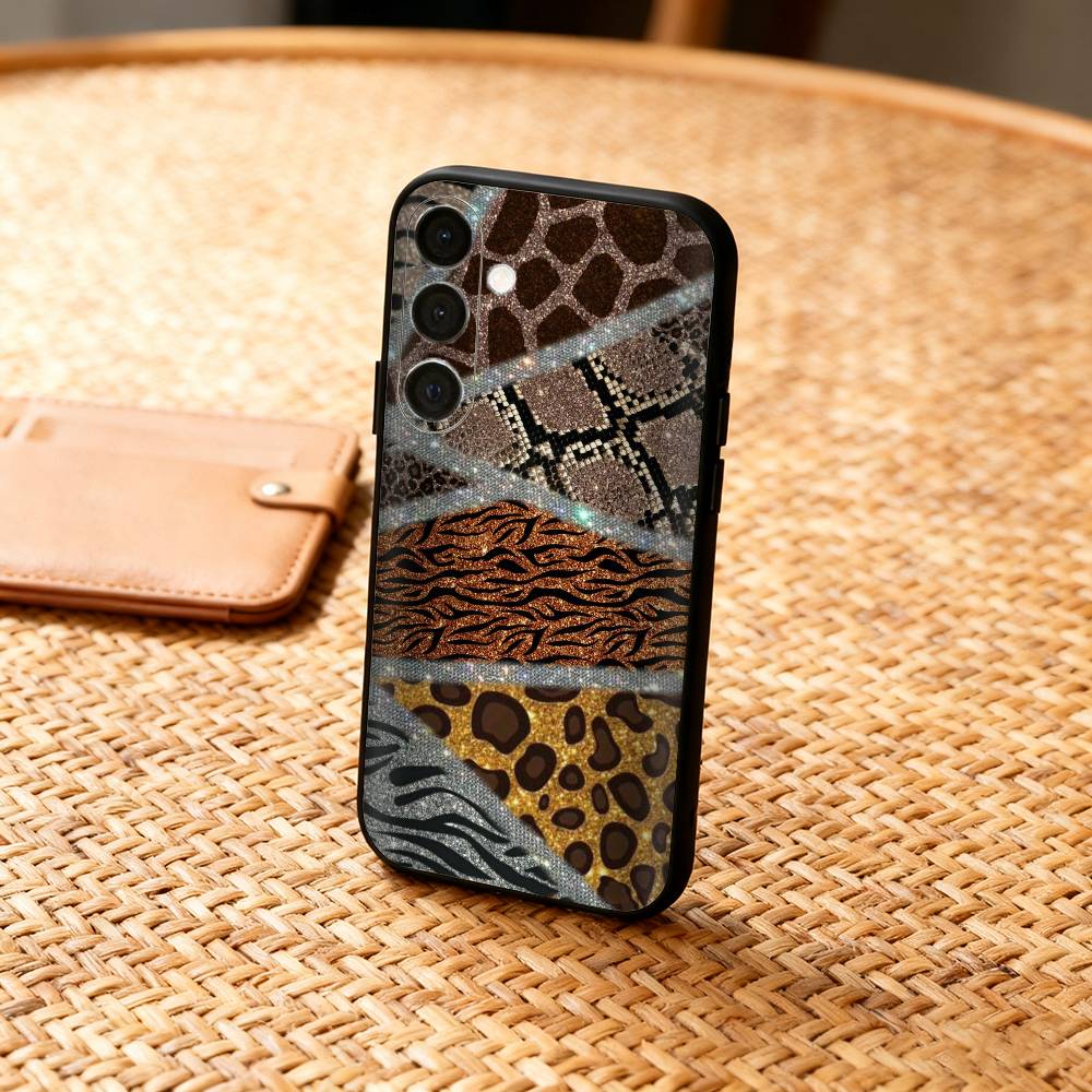 L-Luxury F-Fashion leopard Print  Phone Case For Samsung  A73,A21s,A22,A31,A32,A52,A53,A71,A80,Soft Black Shell