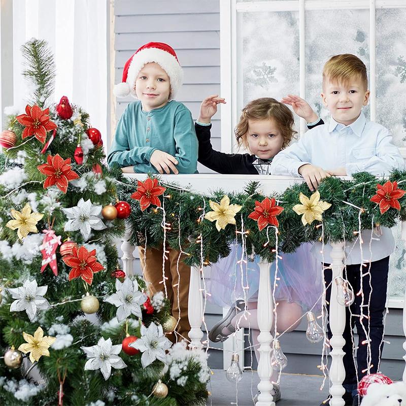 5/10Pcs Glitter Christmas Decoration 13cm Artificial Flowers Xmas Tree Ornament for Home Decor Navidad New Year 2026 Accessories