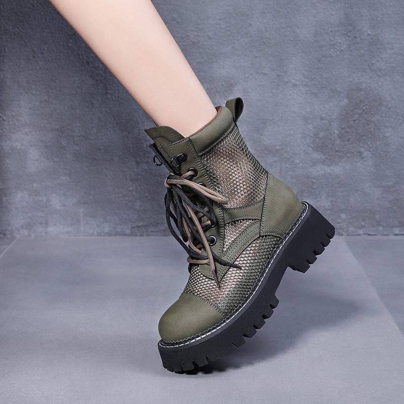 Women's Summer Thin Boots 2025 New Leather Short Boots Breathable Mesh Boots Children's Hollow Mesh Boots Summer