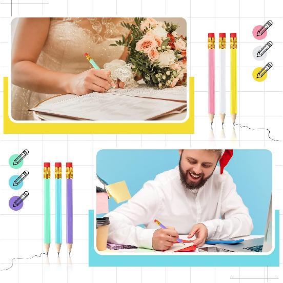 Zonon 48 Pieces Golf Pencils Mini Half Pencils with Eraser Short with Erasers Bulk Small for Kids HB Wedding Bridal School Office Writing Drawing