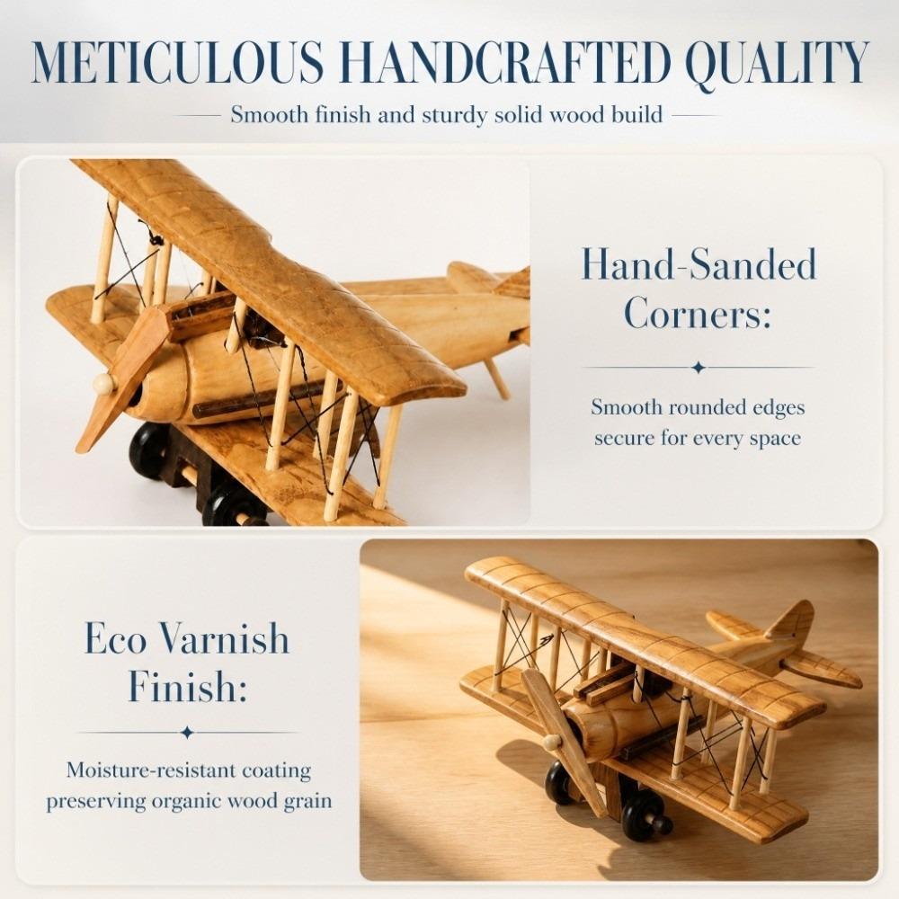 Small Size Wooden Airplane Model Wood Desk Display Model Gift for Collectors
