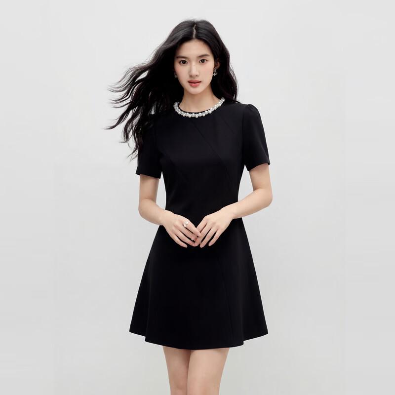 Qiusbuiyiren Retro Elegant Beaded Neck A-Line Dress XL