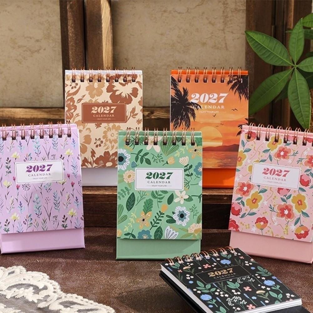Floral Pattern Mini Calendar Mini Standing Calendar New Spiral Desk Calendar Desktop Planning