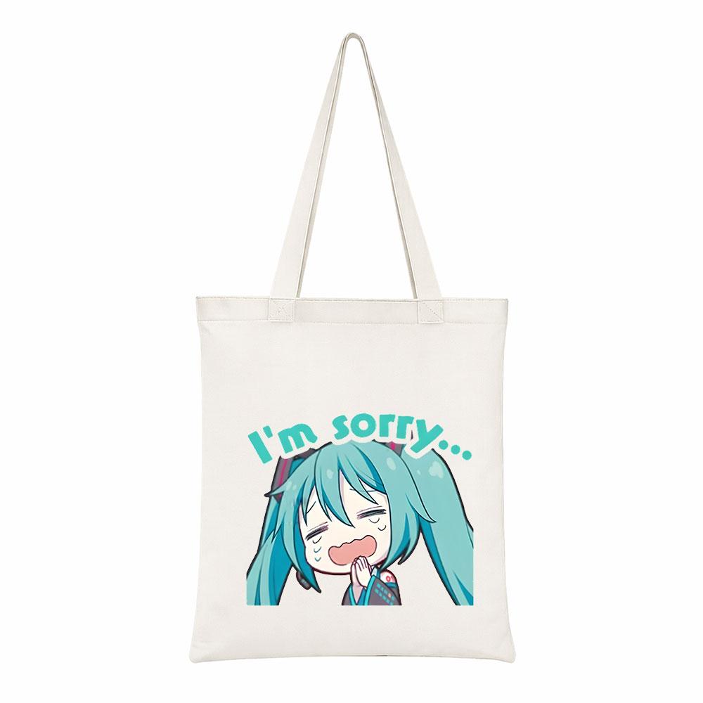 Cute Chibi Anime Girl Canvas Tote Bag Durable Shoulder Handbag for School Commute and Travel