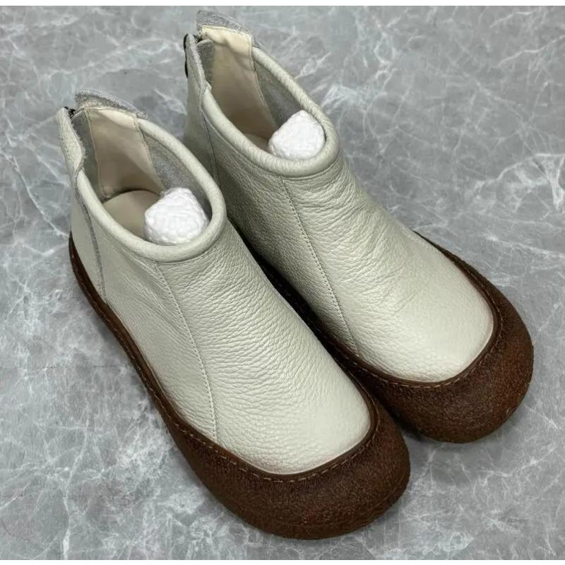 Leather Flats Women Ankle Boots Designer Retro Zipper Shoes 2025 Trend New Brand Soft Oxford Shoes Cozy Winter Botas De Mujer