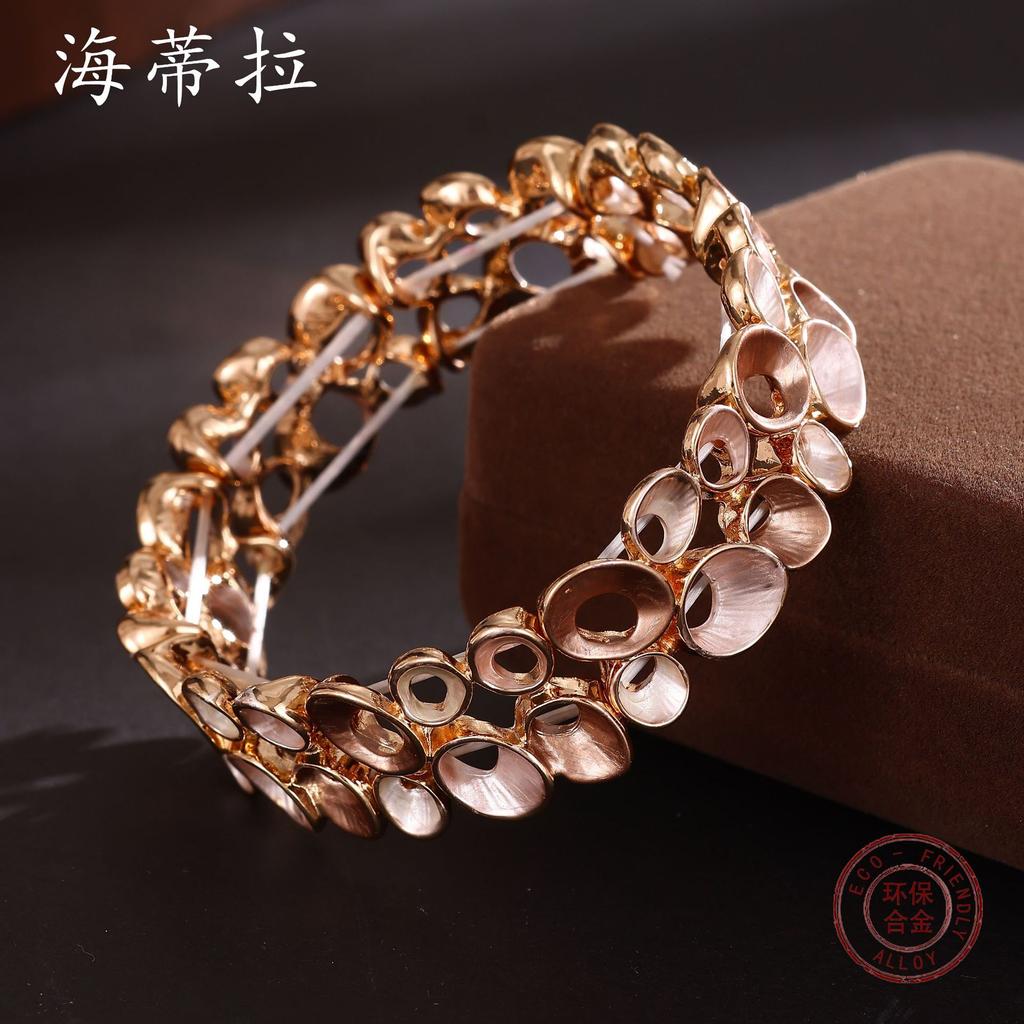 Nouveau bracelet élastique anneau creux double rangée peinture couleur huile, bracelet polyvalent pour femmes personnalisé à la mode